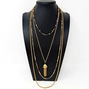 Lot of 4 Vtg Trifari Gold Tone Chains Choker To Long Tassel Rope Twisted Figaro